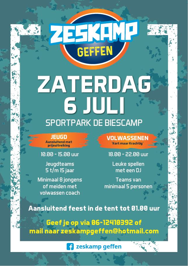 Zeskamp op zaterdag 6 juli