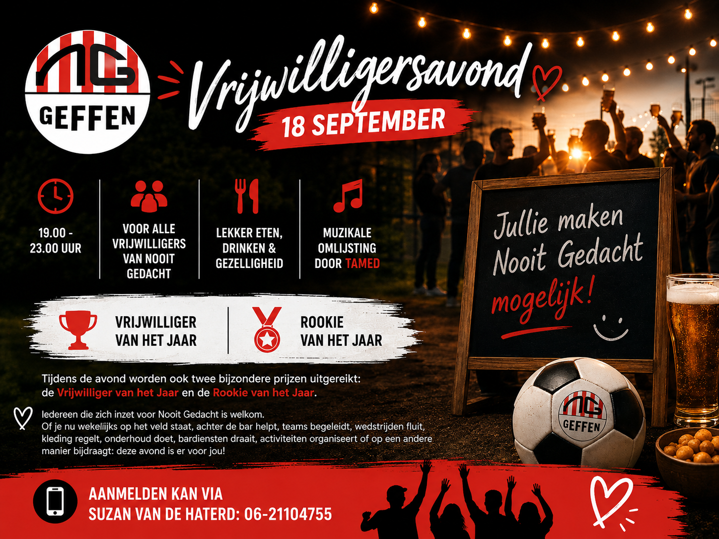 Vrijwilligersavond Nooit Gedacht: samen proosten op iedereen die de club draaiende houdt